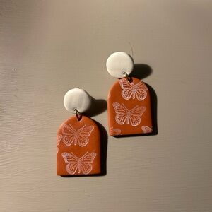 Butterfly Print Polymer Clay - Orange and White